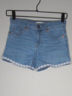 Levi's Girlfriend Short Girls Blue Denim Shorts Floral Trim - Size 10
